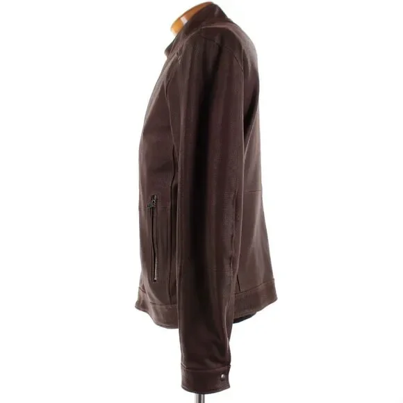 Latini NWT 100% Leather Asymmetrical Jacket Size 54 (XL US) In Brown